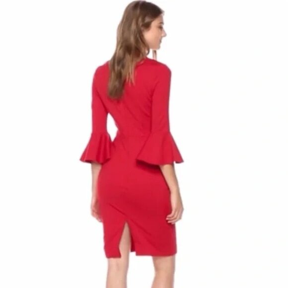 Trina Turk Red Lane V neckline bell sleeve sheath dress size XS - Picture 2 of 10